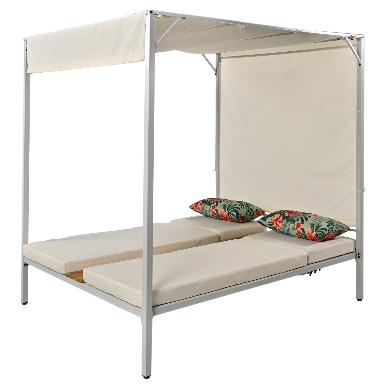 USTYLE Outdoor Patio Sunbed Daybed With Cushions, Adjustable Seats