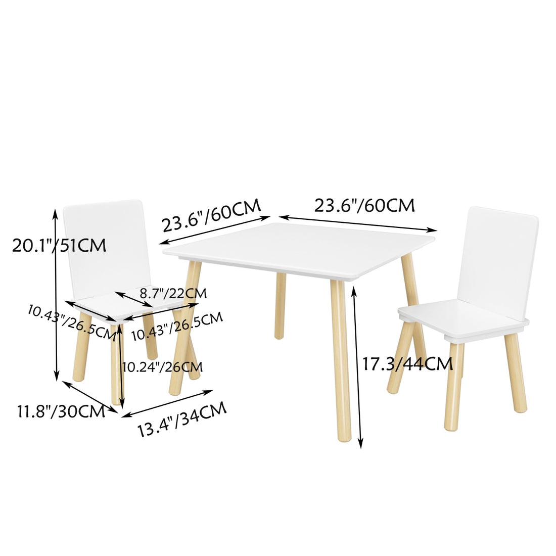 Kids Table And 2 Chairs Set, 3 Pieces Toddler Table And Chair Set, Wooden Activity Play Table Set W