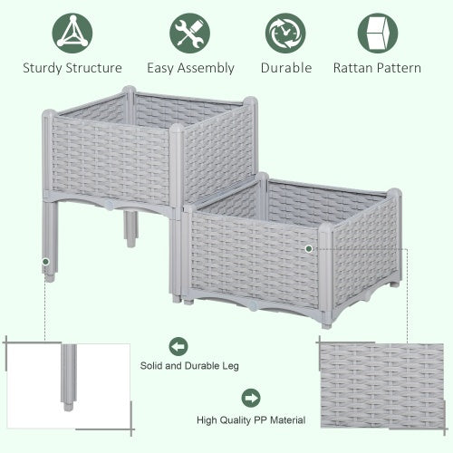 Outsunny 2 Piece Raised Garden Bed With Legs, Self-Watering Planter Box Raised Bed To Grow Flowers, Herbs  Vegetables, Gray