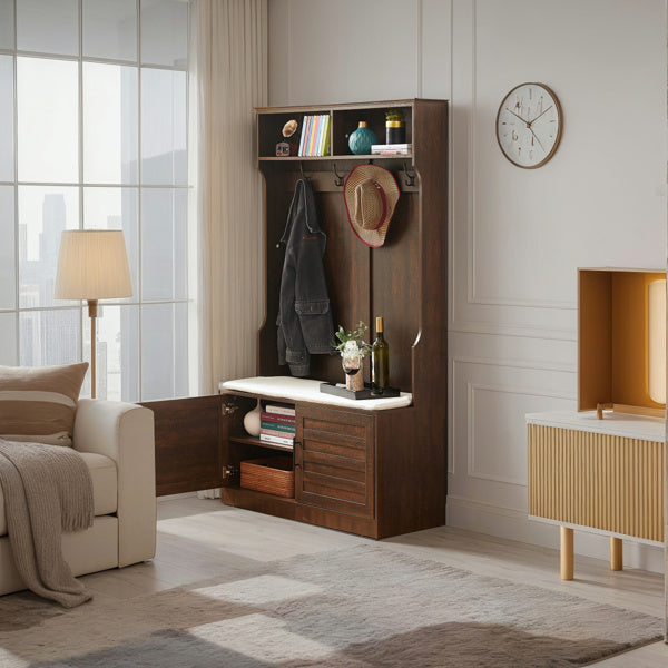 2 Storage Racks, 4 Storage Cabinets With 4 Clothes Hooks And 1 Sponge Pad, Multiple Wardrobe Storage Racks For Bedroom And Porch, Coat Rack, Shoe Cabinet, Dark Color