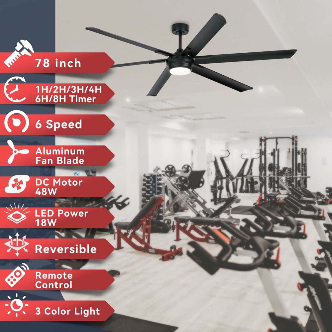 Matte Black 6-Blade Ceiling Fan With LED Light Kit And Remote Control