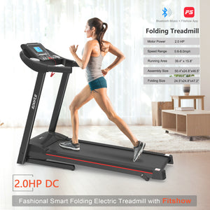 Fitshow App Home Foldable Treadmill With Incline, Folding Treadmill For Home Workout, Electric Walking Running Treadmill Machine 5 LCD Screen 250 LB Capacity Bluetooth Music