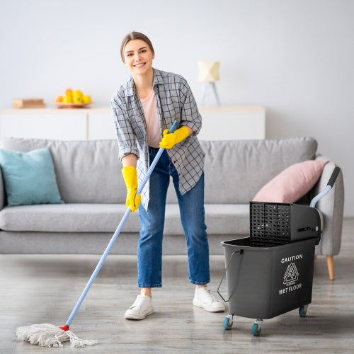 HOMCOM Mop Bucket With Wringer On Wheels For Floor Cleaning, 21 Quart, Separate Dirty And Clean Water, Black