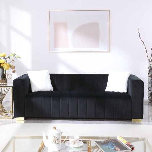 A Modern Channel Sofa Take On A Traditional Chesterfield,Black Color,3 Seater