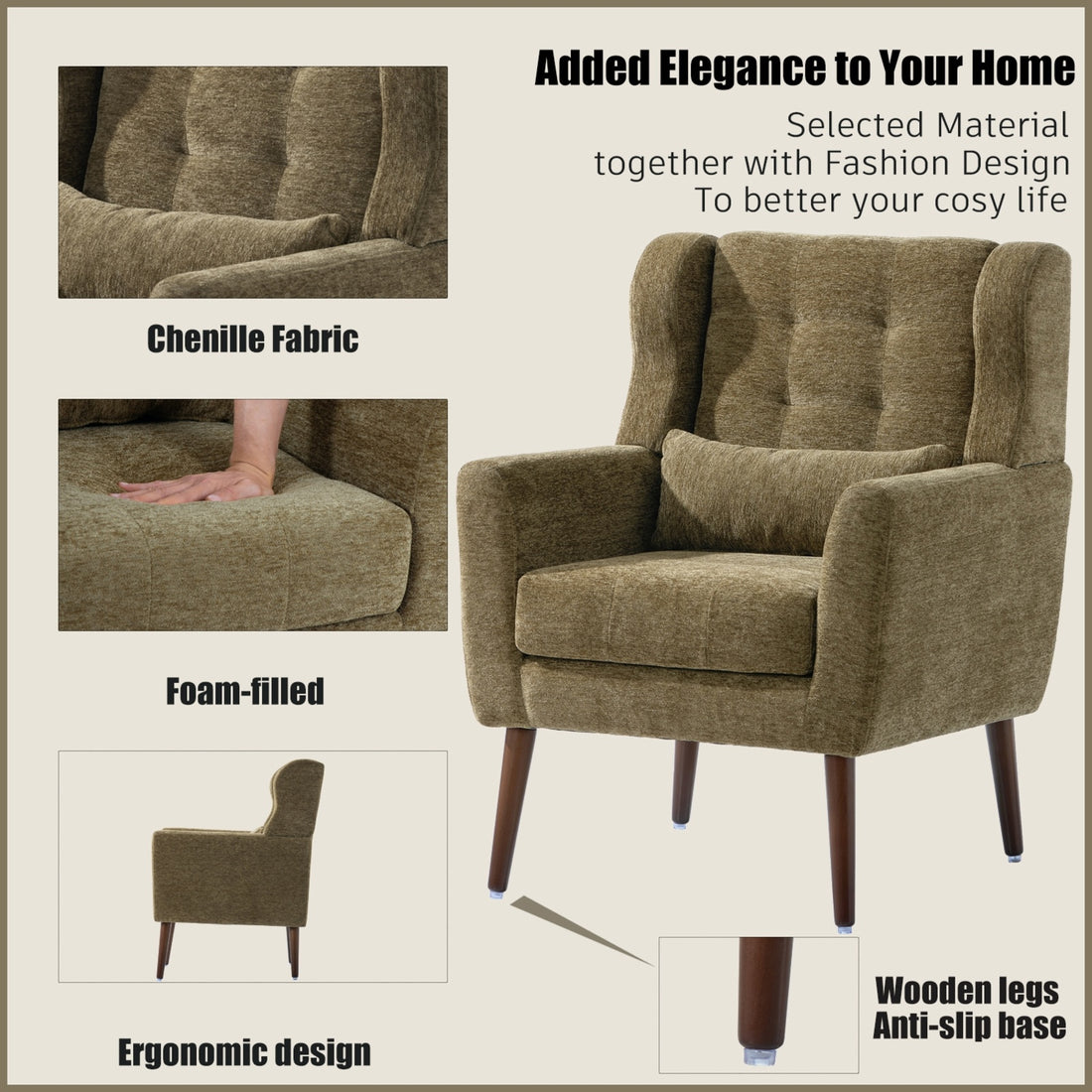 Modern Accent Chair Upholstered Foam Filled Comfy Reading Mid Century Style