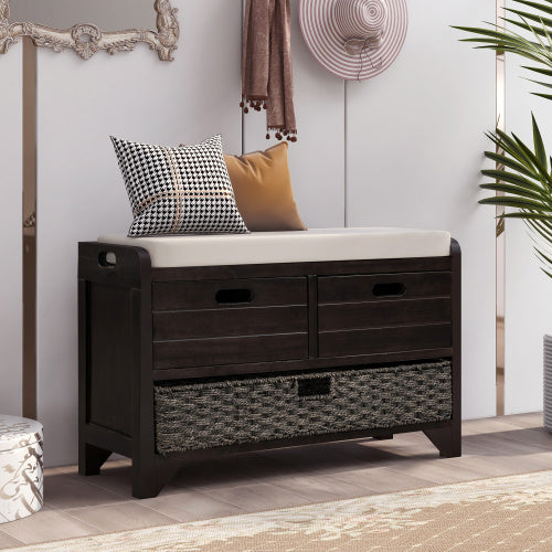 Storage Stool With Detachable Basket And 2 Drawers