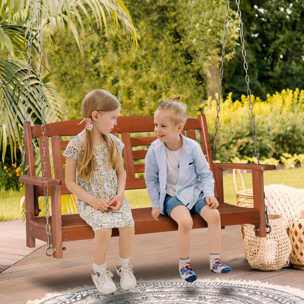 Red Brown Iron Chain Double Wooden Swing