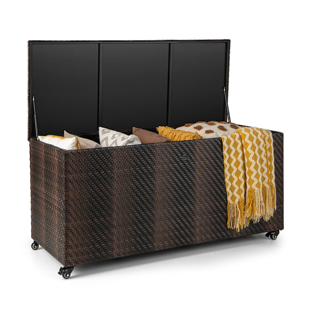 96 Gallon PE Wicker Outdoor Storage Box With 4 Wheels