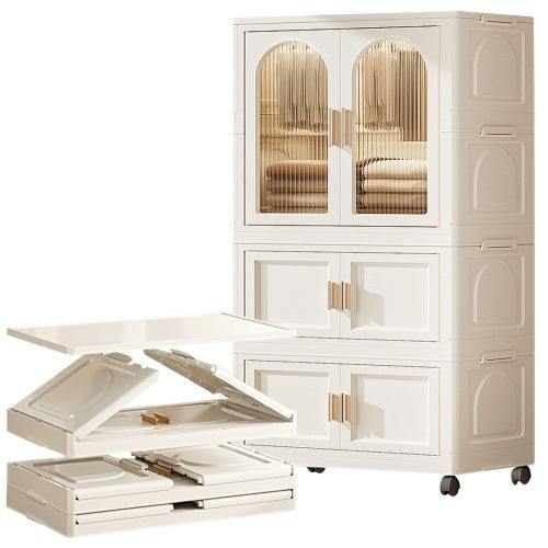 25.59 Side Wide Folding Wardrobe   25.59x15.75x57.09  With Magnetic Door Plastic Storage Cabinet With Wheels  One Layer Of Wardrobe X  Two Layers Of Folding BoxesX 10 Hangers