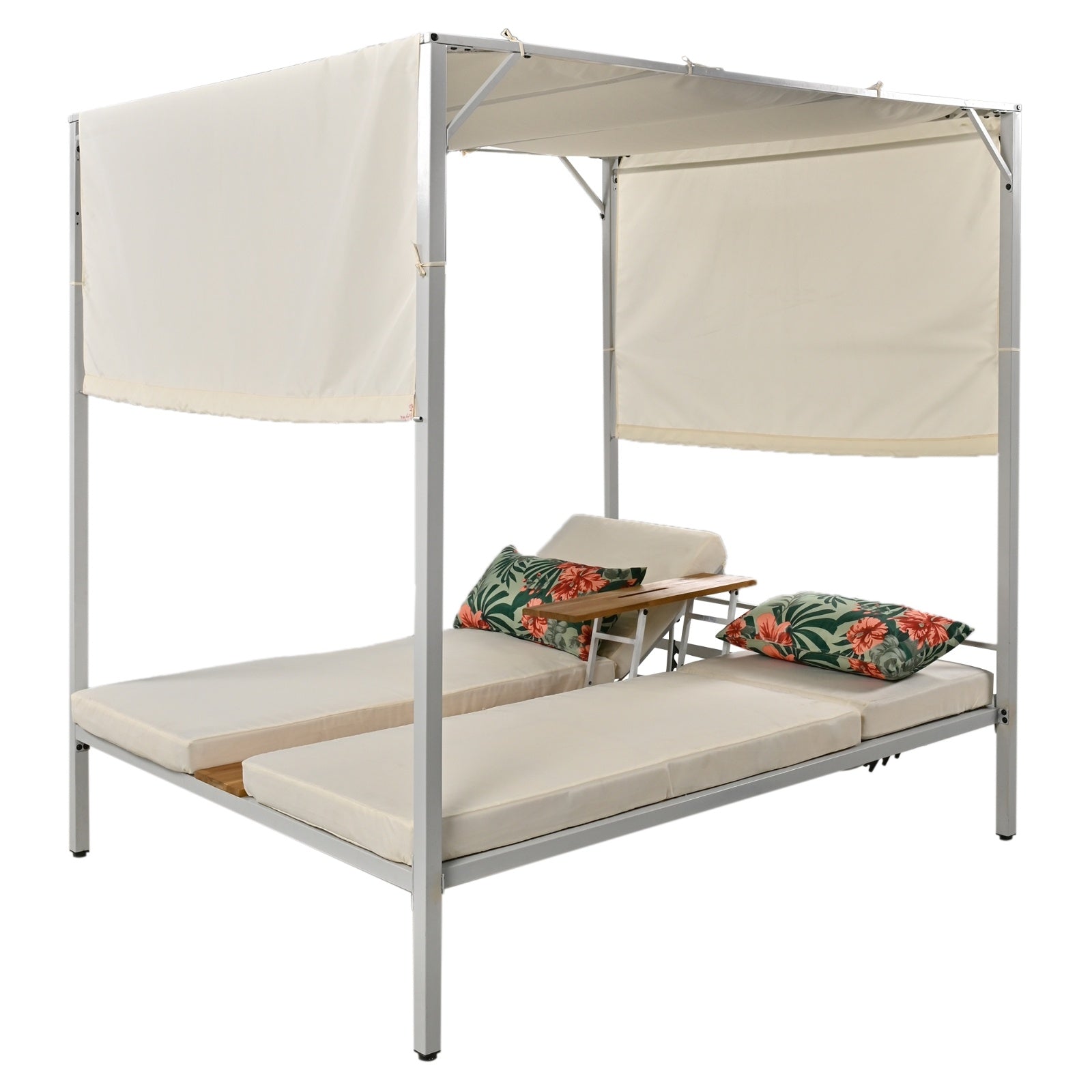 USTYLE Outdoor Patio Sunbed Daybed With Cushions, Adjustable Seats