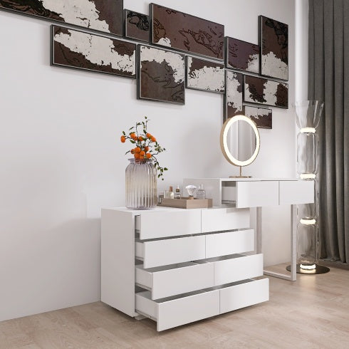 Extended Desktop 10 Drawers Chest Of Drawer Without Handle White Color Vanity