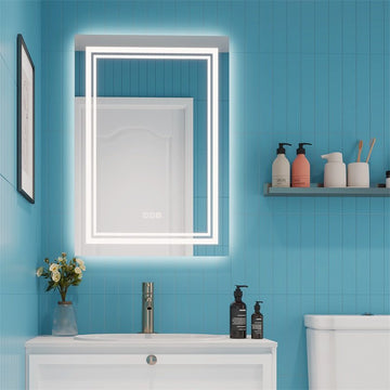 LED Bathroom Mirror Front And Backlight, 5 Mins Defog, 5MM Full HD Reflected Wall Mounted Vanity Mirror, 3 Colors Stepless Dimmable, CRI90, Memory Function Plug-in Hardwire