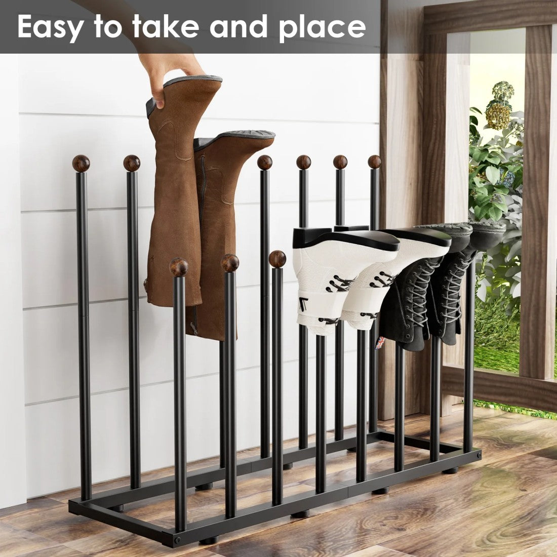 Boot Rack Organizer For 8 Pairs Of Boots, Self-standing Boot Storage Metal Shoe Rack For Tall Boots