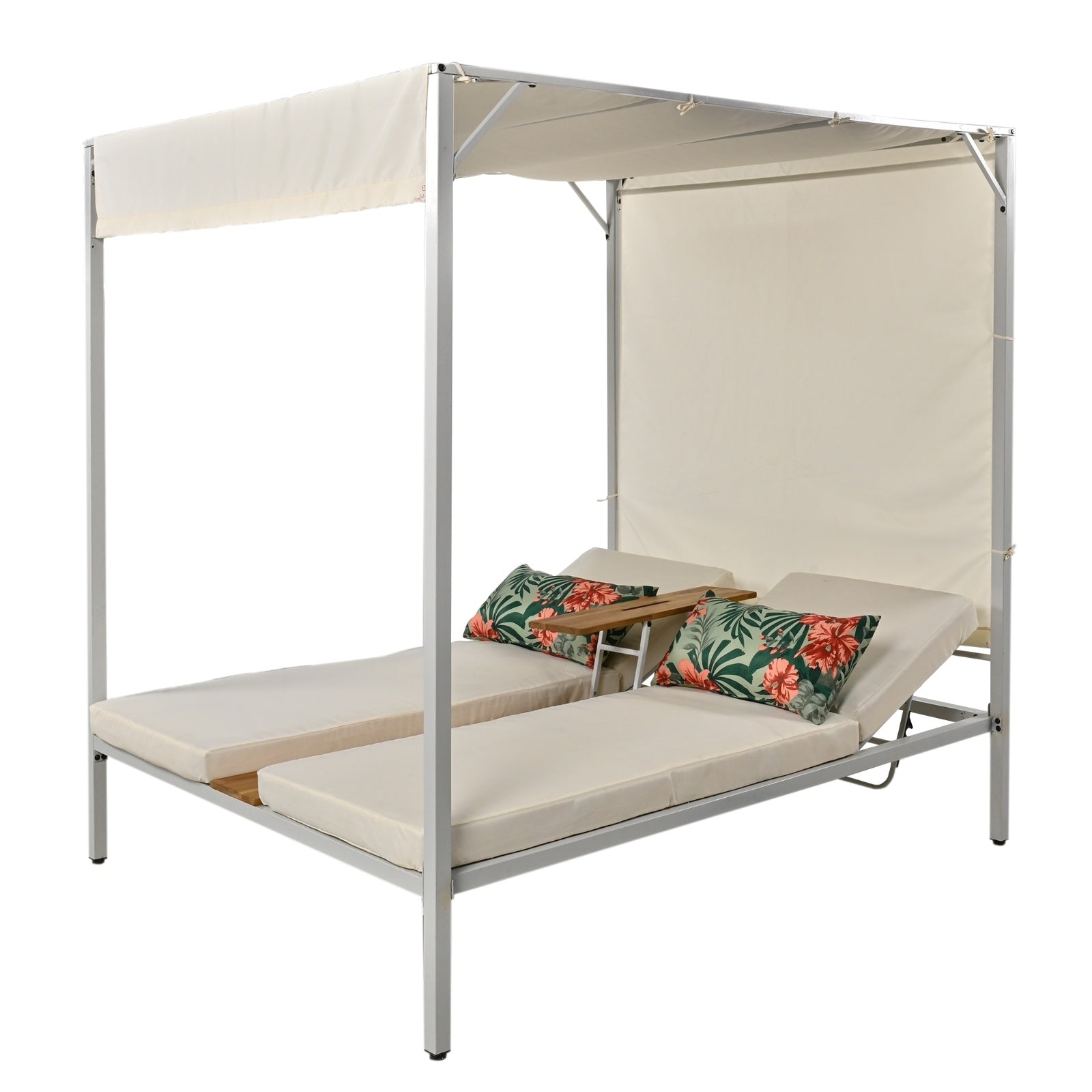 USTYLE Outdoor Patio Sunbed Daybed With Cushions, Adjustable Seats