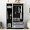 Three-door Storage Wardrobe With Cabinet And Two Rails, Grey