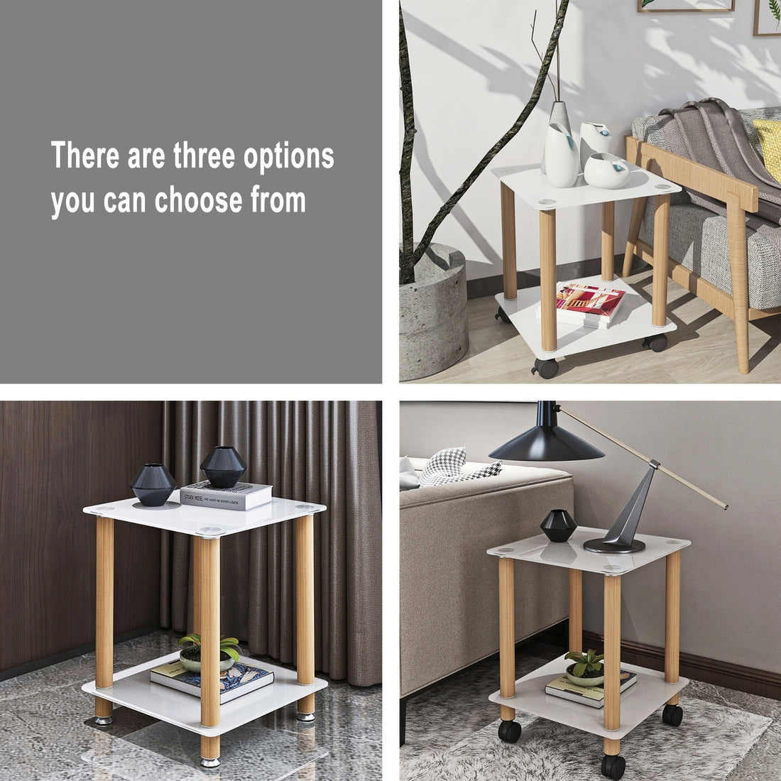 1-Piece White Oak Side Table, 2-Tier Modern Night Stand, Sofa Side Table