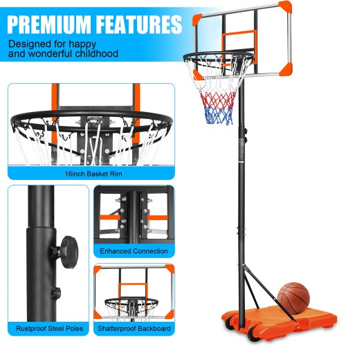 Portable Basketball Goal System With Stable Base And Wheels, Use For Indoor Outdoor Teenagers Youth Height Adjustable 5.6 To 7ft Basketball Hoop 28 Inch Backboard