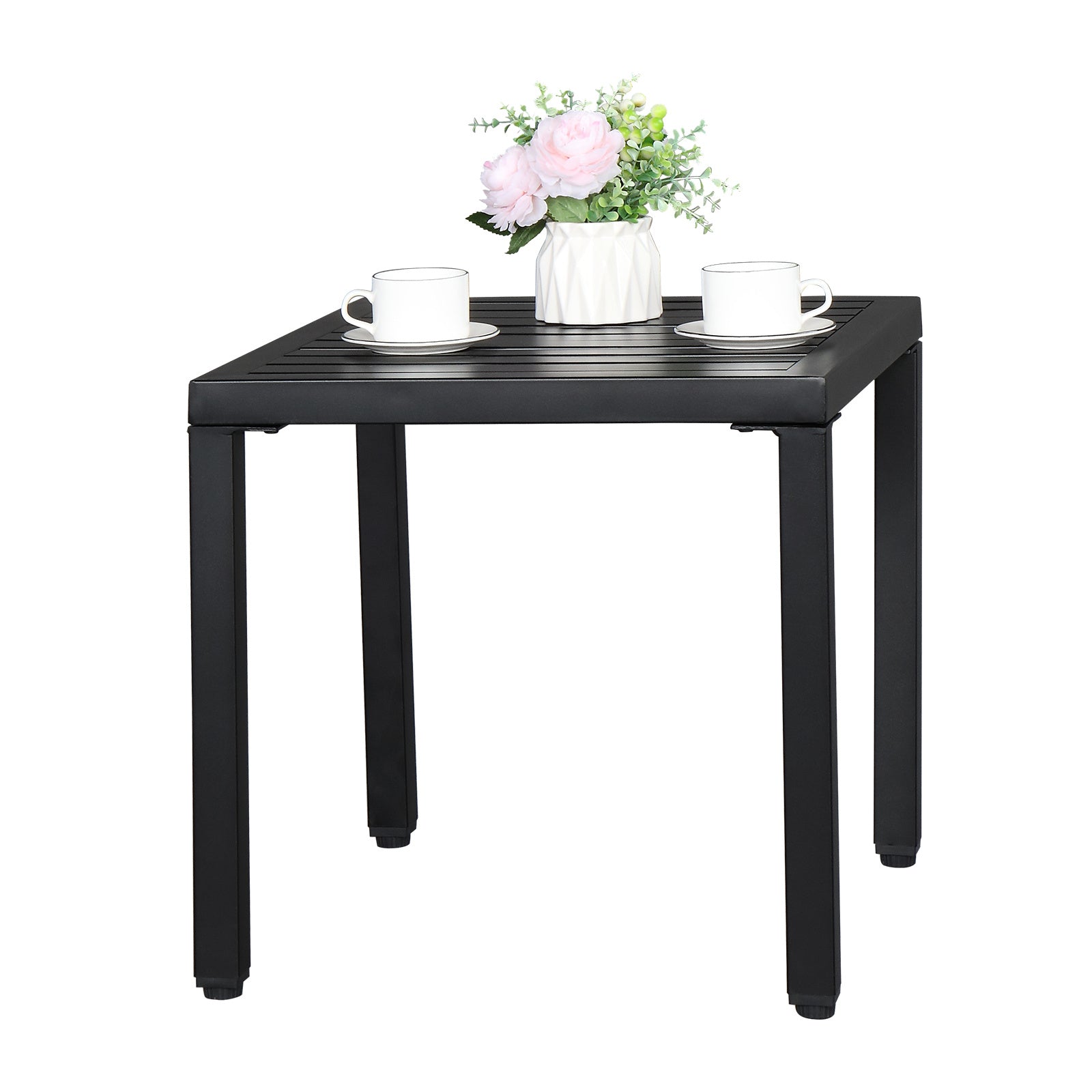 Black Courtyard Side Table, 48x48x46cm With Lifting Feet