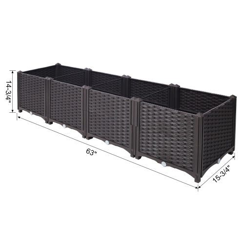 Deep Raised Garden Bed Plastic Planter Boxes For Vegetables Flowers Herbs And Succulents,Self-Watering Planter Box Raised Bed To Grow Flowers, Herbs & Vegetables, 63 L X 15.7D X 14.7 H