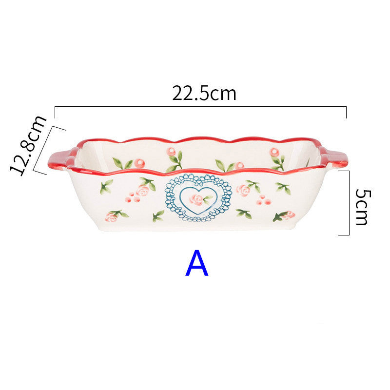 European Creative Binaural Baking Pan Ceramic Baking Oven Oval Baked Rice Pan