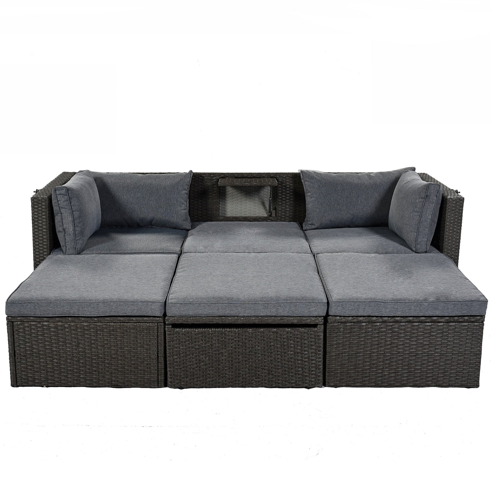 U Style Patio Rectangle Daybed With Canopy, Wicker Sectional Seating