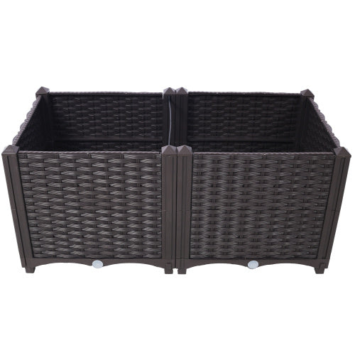 Deep Raised Garden Bed Plastic Planter Boxes For Vegetables Flowers Herbs And Succulents,Self-Watering Planter Box Raised Bed To Grow Flowers, Herbs & Vegetables, 31.5 L X 15.7 D X 14.7H