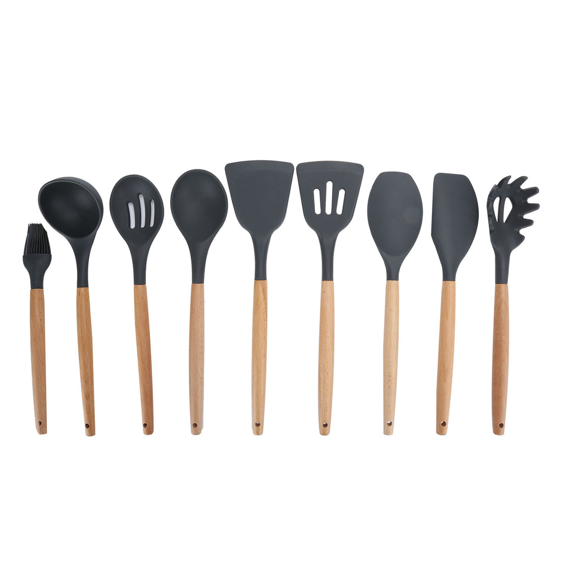 9Pcs set Silicone Kitchenware Kit NonStick Cooking Utensils Baking Tool with Wooden Handle