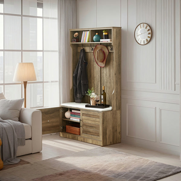 2 Storage Racks, 4 Storage Cabinets With 4 Clothes Hooks And 1 Sponge Pad, Multiple Wardrobe Storage Racks For Bedroom And Porch, Coat Rack, Shoe Cabinet, Light Color