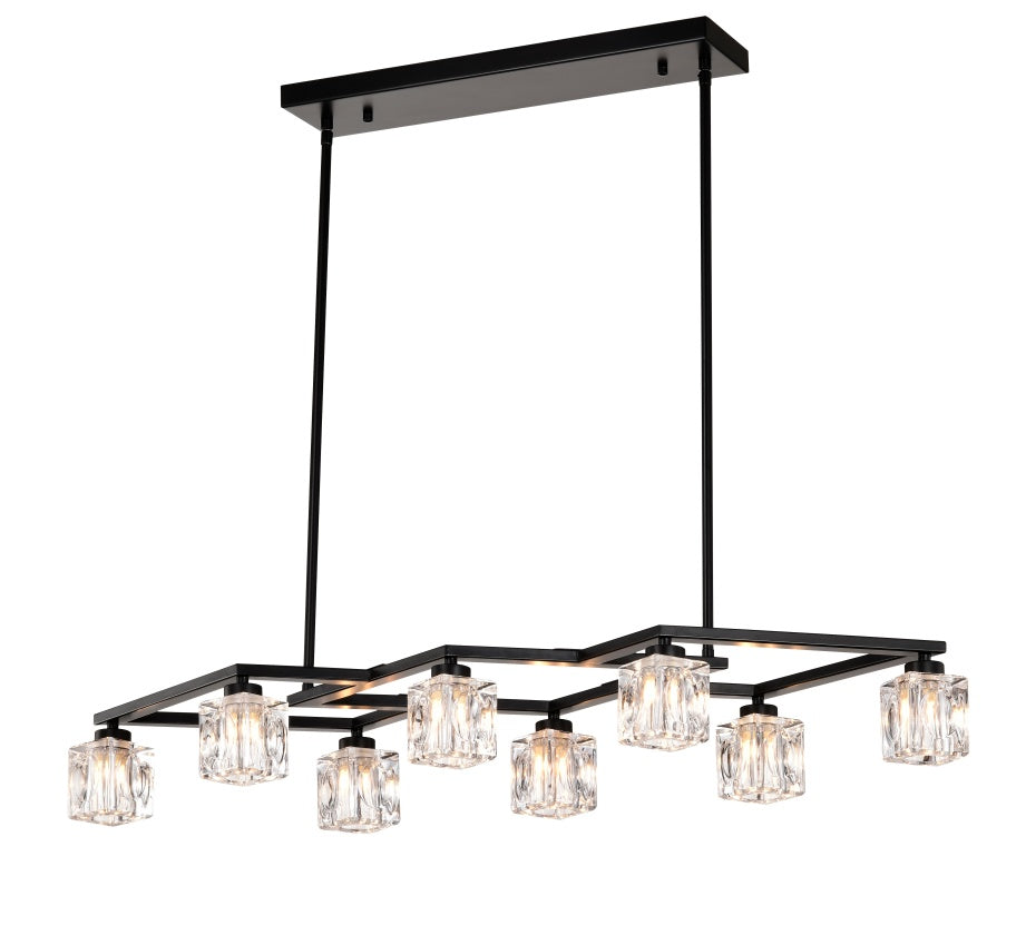 Matte Black Crystal Chandelier For Dining Room, 8-Light Kitchen Chandelier Light Fixture Modern Metal Industrial Chandeliers For Farmhouse Entryway Living Room