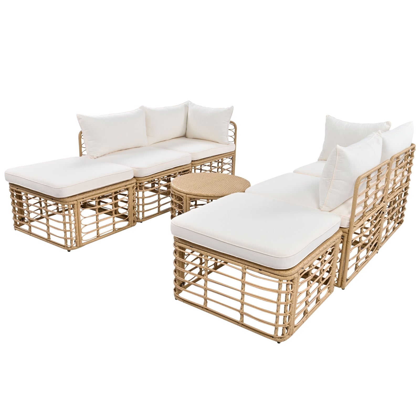 GO 7 Pieces Outdoor Patio Furniture, All-Weather Rattan Sectional Sofa Set With Thick Cushions And P