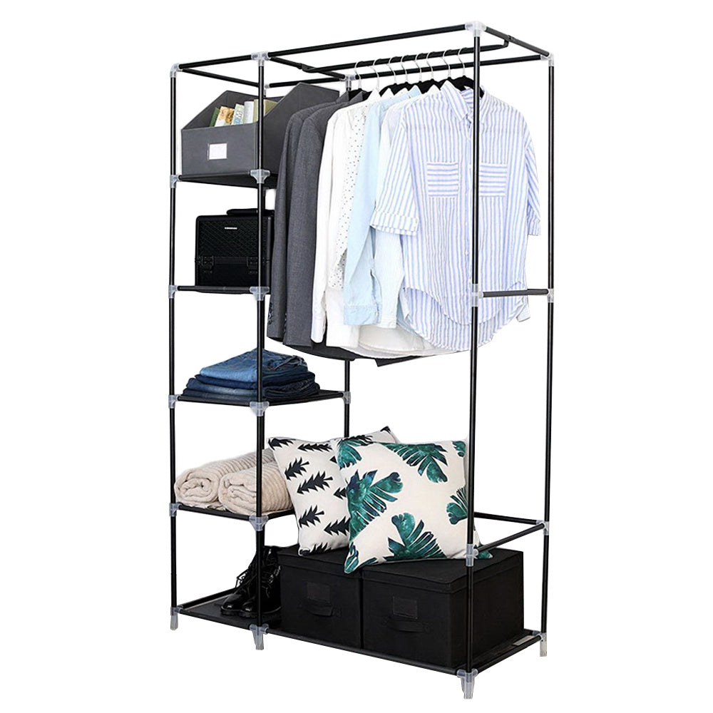 5 Layers Of 12 Lattice With Cloth Cover, 1 Clothes Rail, Non-woven Wardrobe 104.5x45.5x158cm