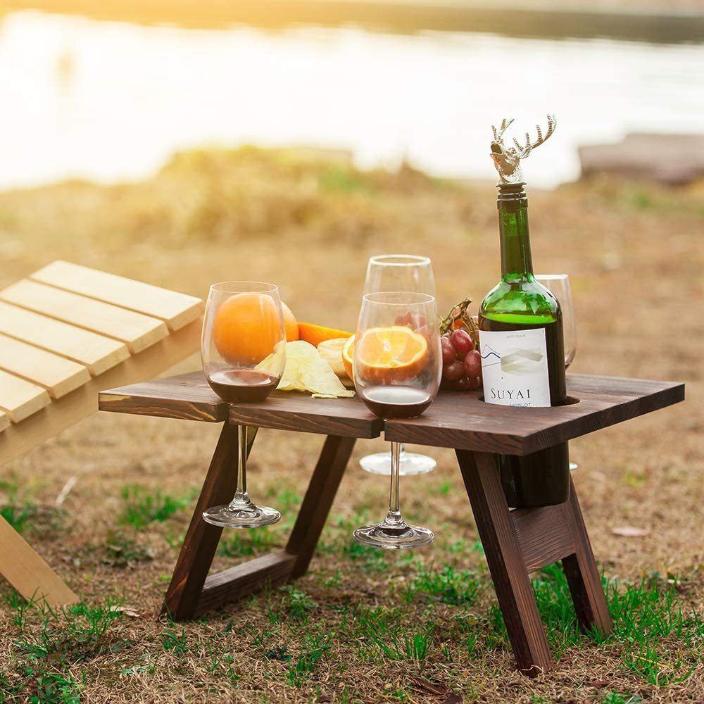 Outdoor Folding Wine Table Picnic Stand Wooden Square Red Wine Table