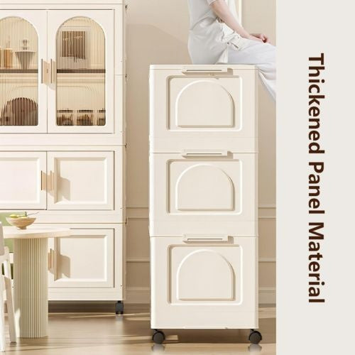 25.59 Side Wide Folding Wardrobe , 25.59x15.75x70.87 , With Magnetic Door, Plastic Storage Cabinet With Wheels One Layer Of Wardrobe X Three Layers Of Folding Boxesx10 Hangers
