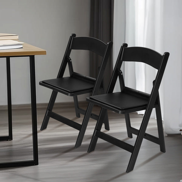 4pcs Black Full Plastic With Cushion Courtyard Plastic Folding Chair