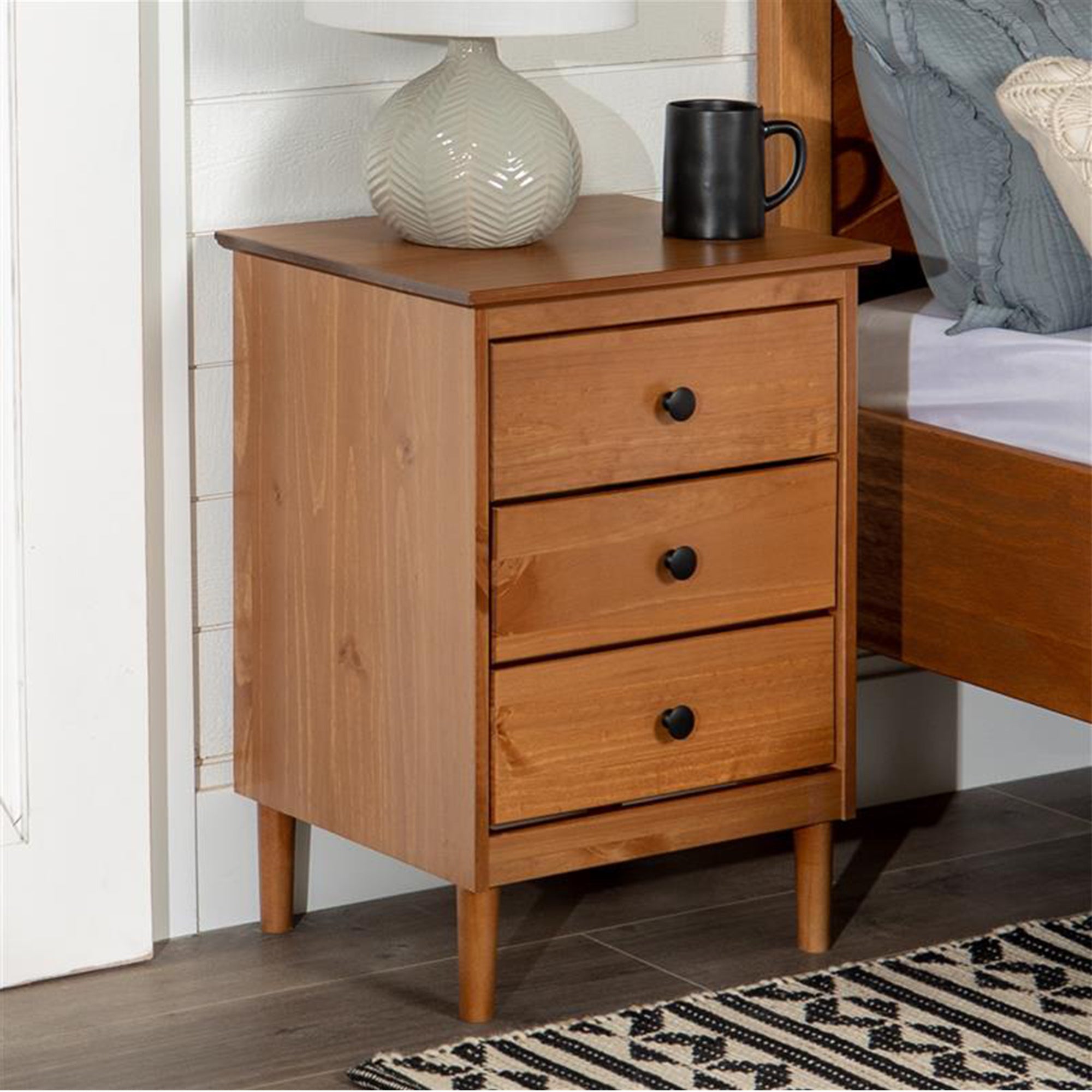 Classic 3-Drawer Solid Wood Nightstand - Caramel