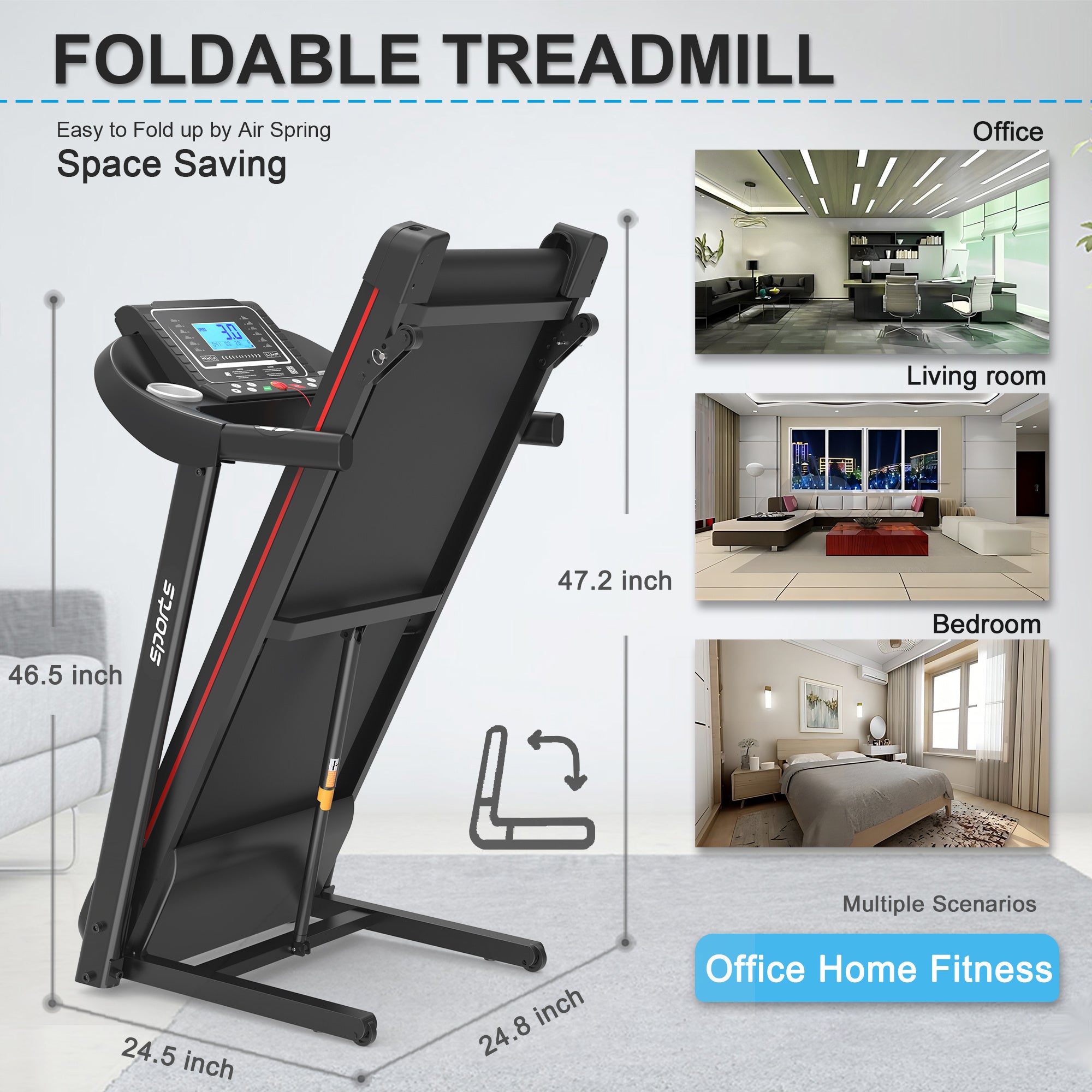 Fitshow App Home Foldable Treadmill With Incline, Folding Treadmill For Home Workout, Electric Walking Running Treadmill Machine 5 LCD Screen 250 LB Capacity Bluetooth Music