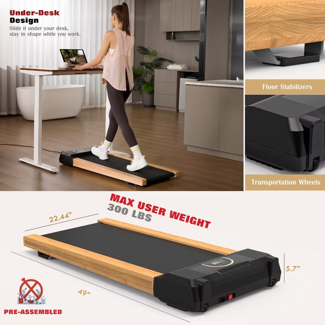 Walking Pad Under Desk Treadmill For Home Office -2.5HP Walking Treadmill 0.5-4MPH 265LBS Capacity Treadmill For Walking Running Remote Control Batteries