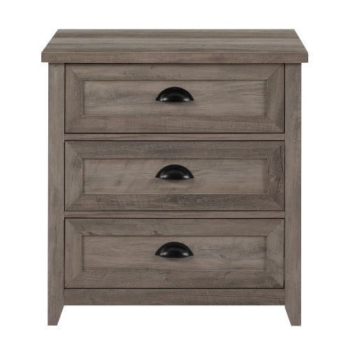 Transitional Farmhouse Framed 3-Drawer Nightstand With Cup Handles - Grey Wash