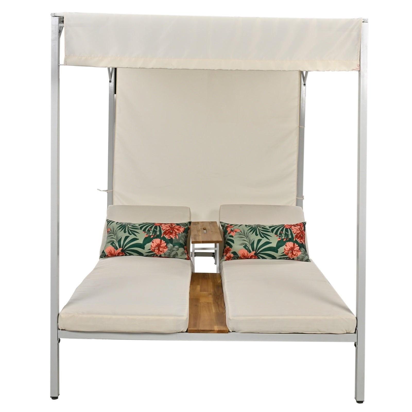 USTYLE Outdoor Patio Sunbed Daybed With Cushions, Adjustable Seats