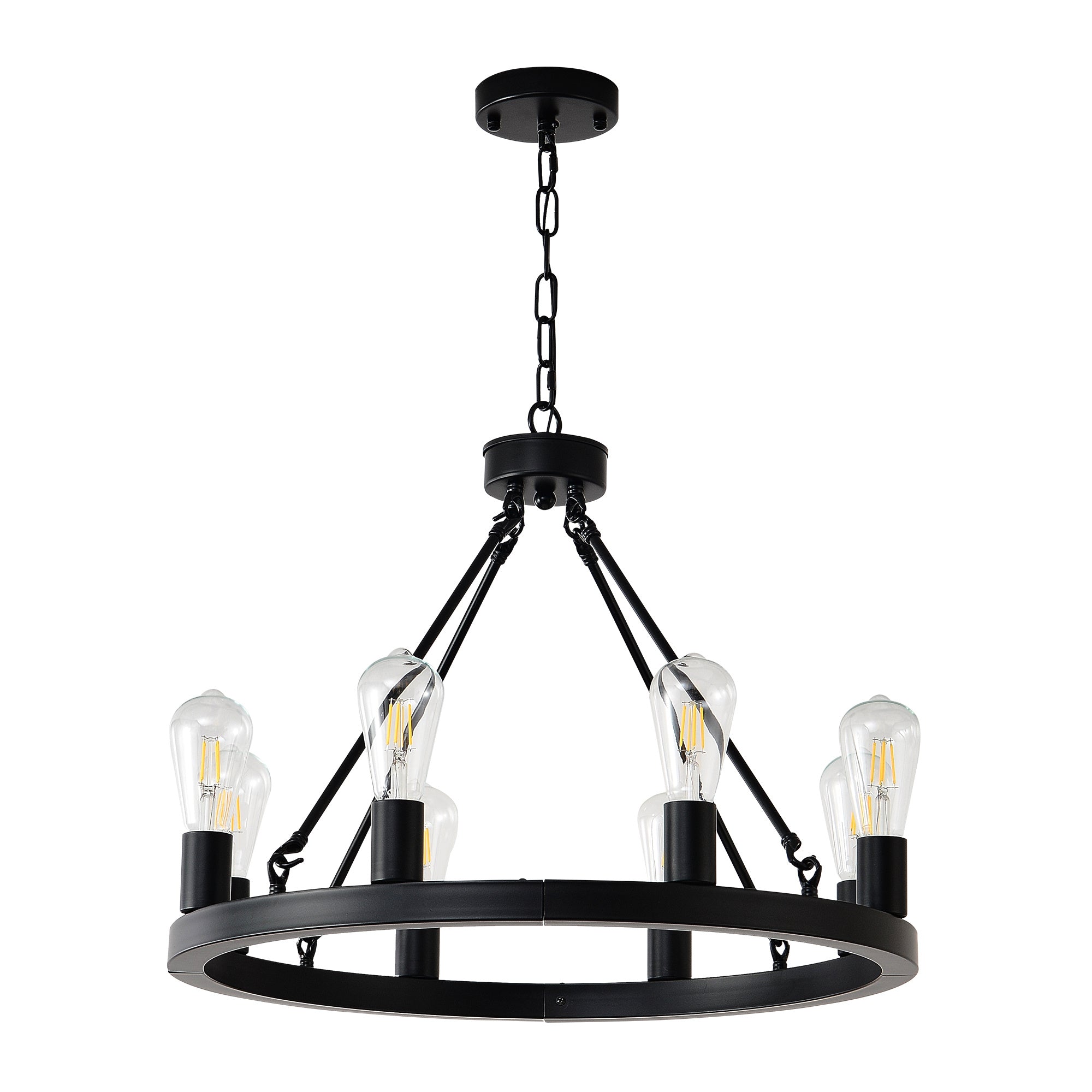 8-Light No Bulbs Matte Black Wagon Wheel Chandelier Farmhouse Modern Small Round Chandelier For Living Room Kitchen Island Foyer Hallway Entryway Bedroom Dining Room Light Fixture Ceiling Hanging