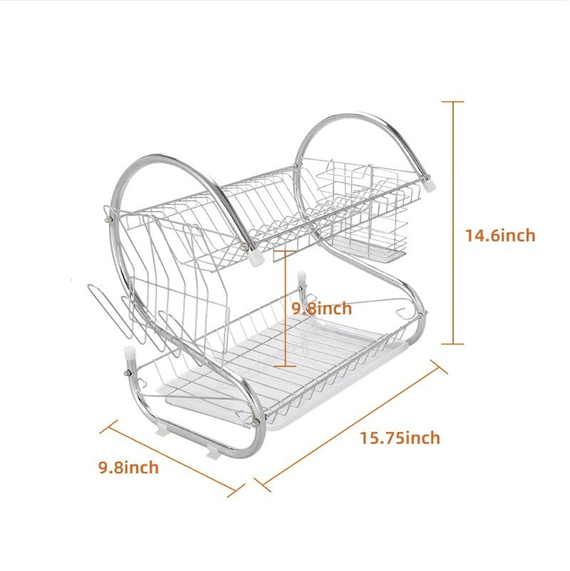 Double Layer Tableware Drying Rack Drain Stainless Steel Kitchen Utensil Rack