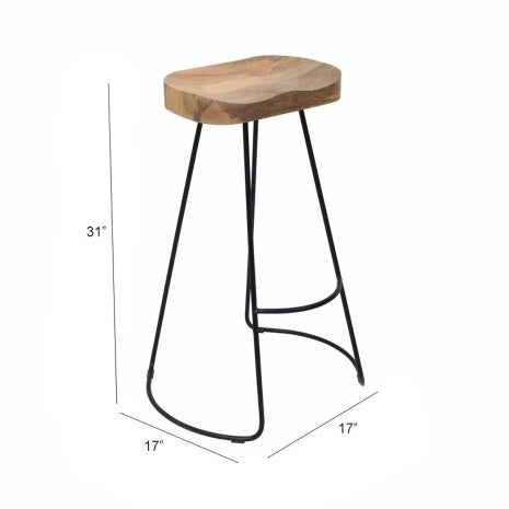 Brown Bar Counter Stool With Black Finish Frame-30inch Hieght