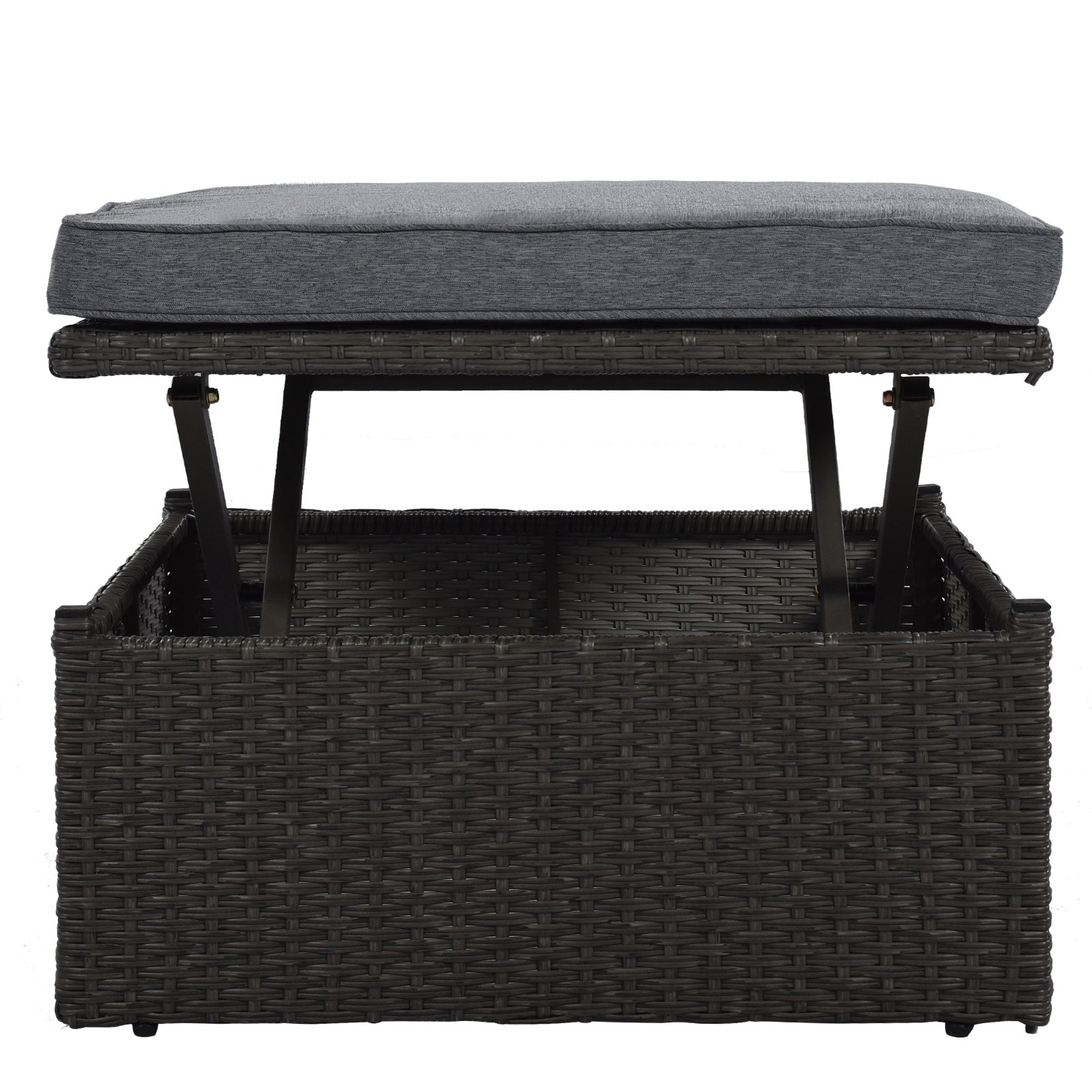 U Style Patio Rectangle Daybed With Canopy, Wicker Sectional Seating