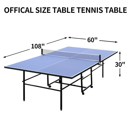 9ft Mid-Size Table Tennis Table Foldable & Portable Ping Pong Table Set For Indoor Games With Net, 2 Table Tennis Paddles And 3 Balls