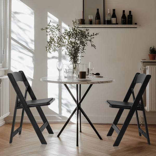 4pcs Black Full Plastic With Cushion Courtyard Plastic Folding Chair