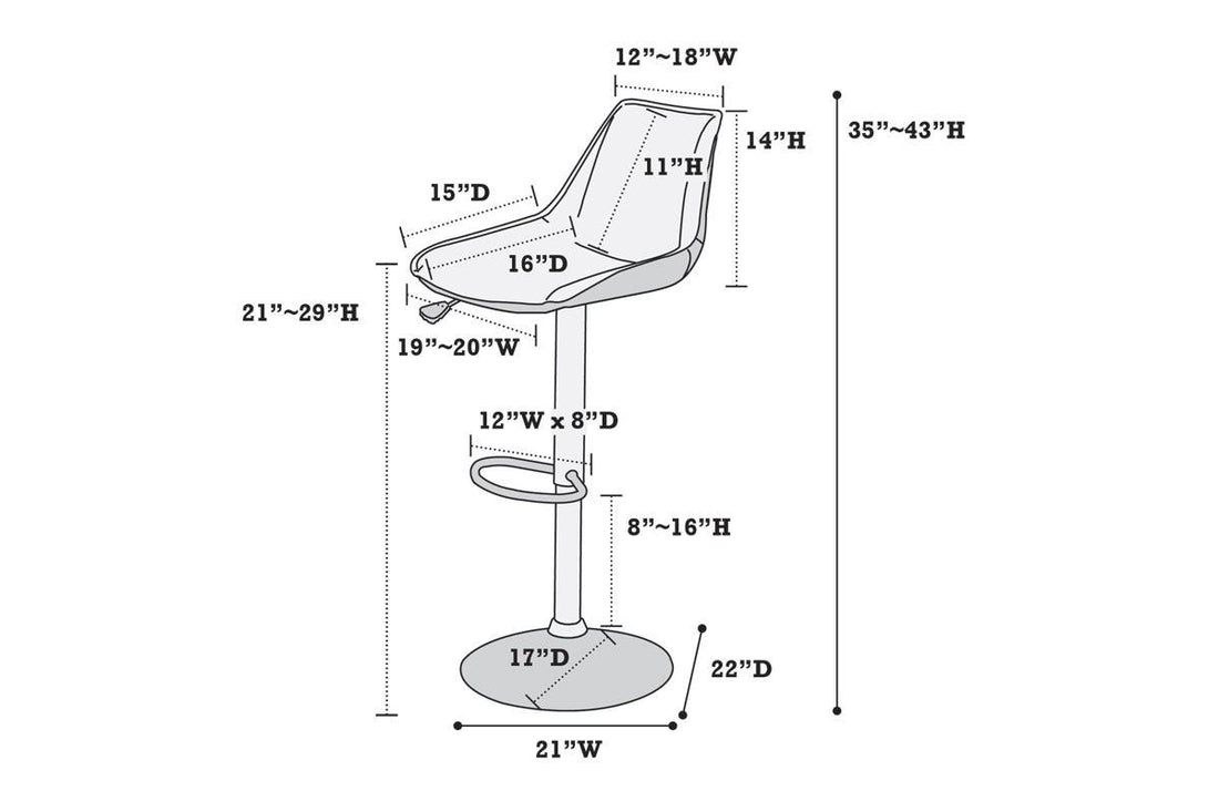 Dining Kitchen Adjustable Bar Stool Chair Ebony Color Wax Polyurethane Leather Chrome Base Modern Set Of 2 Chairs Bar Stool