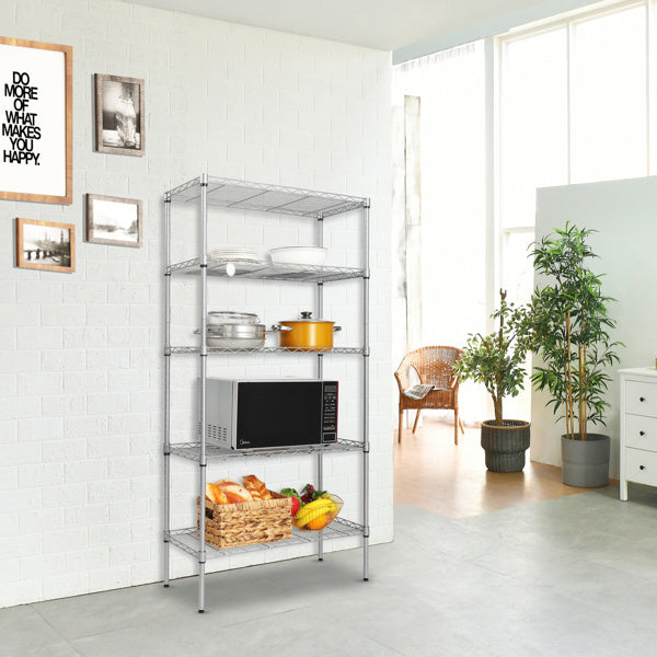 Carbon Steel Rectangular Metal 5-layer Storage Rack - Silver Gray