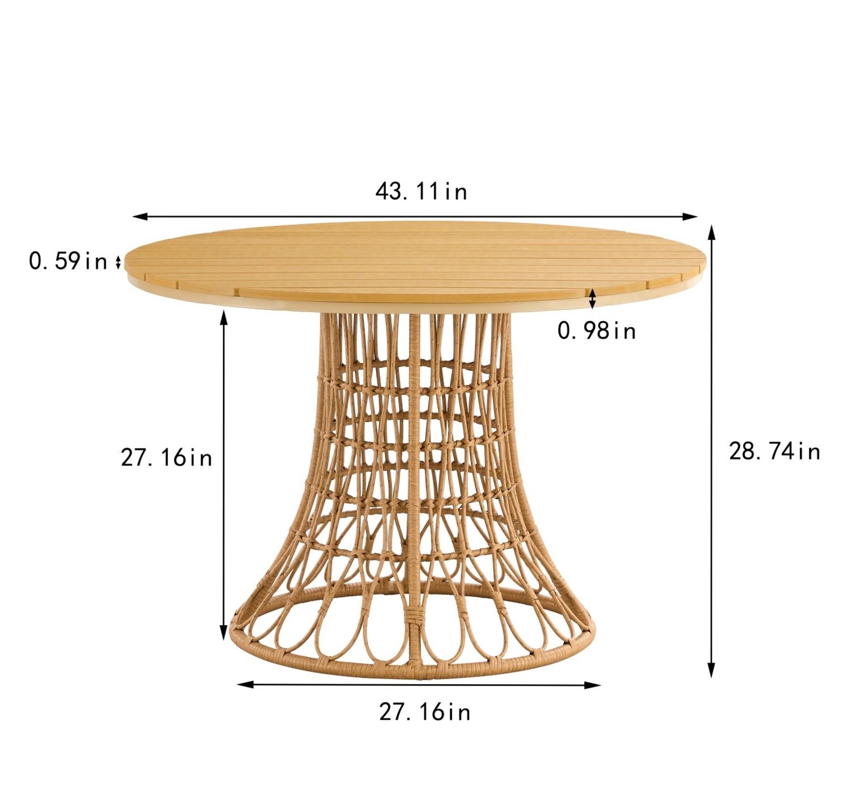 Outdoor Dining Simple Bamboo Chair Table , PE Ratten Round Table 110CM Plastic Wood Top