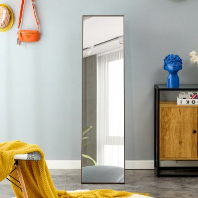 3rd Generation Gray Solid Wood Frame Full Length Mirror, Dressing Mirror, Bedroom Porch, Decorative Mirror, Clothing Store, Floor Mounted Large Mirror, Wall Mounted. 58 X15