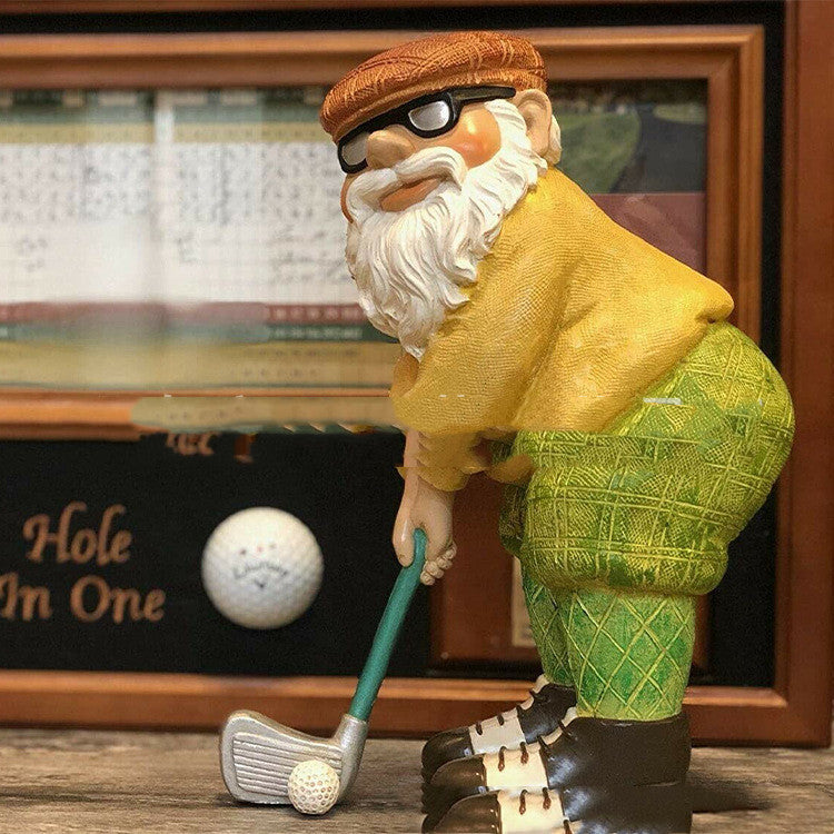 The Garden Is Decorated With Statues Of Golfing Gnomes